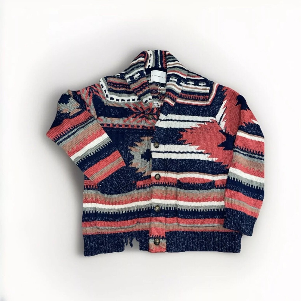Western Aztec Pattern Shawl Cardigan Lucky Brand Size Medium Double RLL Style